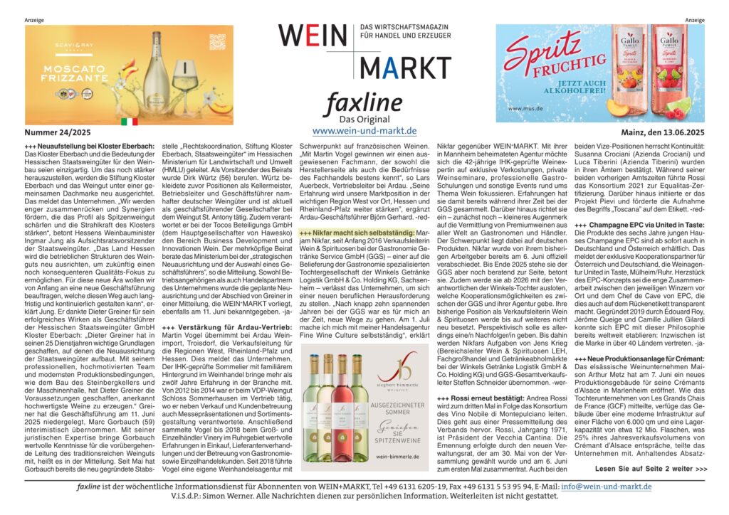 Presseartikel Wein und Markt Selbständigkeit